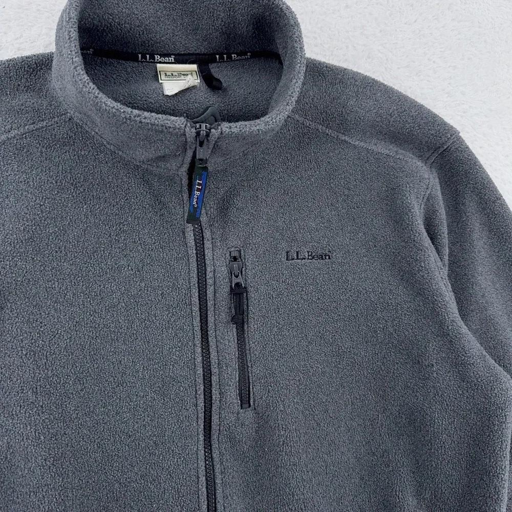 LL Bean Jacket FITS XL (Tag‎ L) Gray Full Zip Fleece Outdoor Layer Warm